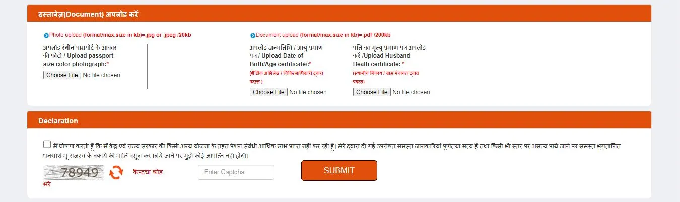 upload documents for Vidhva pension